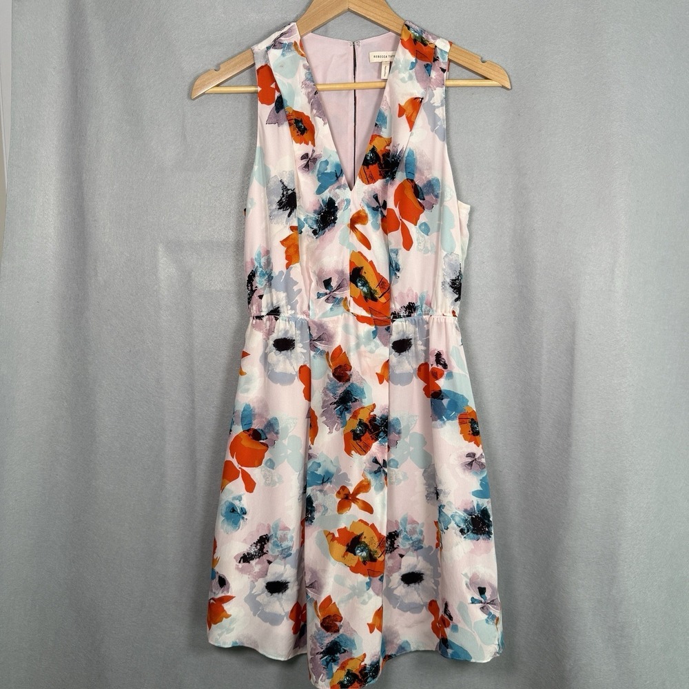 Rebecca Taylor Flower Press Mini Dress Boho Silk Floral Watercolor Pink